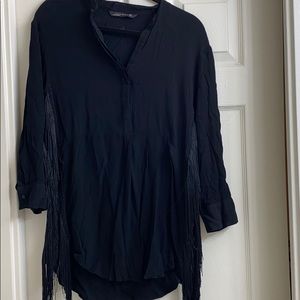 Zara S Fun Fringe Black 3/4 Sleeve Top
